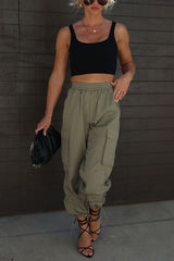 Let*s Rewind Nylon Elastic Waist Pocketed Cargo Pants