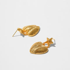 Retro Textured Five-pointed Star and Love Earrings