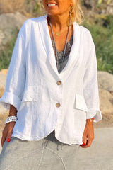 Linen Cotton Blend Long Sleeve Lightweight Blazer