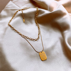 Double-layer square pendant with necklace