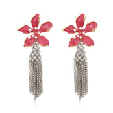 Rhinestone Pearl Flower Tassel Earrings
