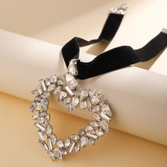 Velvet Rhinestone Big Heart Necklace