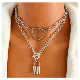 Silver chain love lock necklace