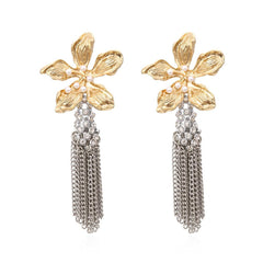 Rhinestone Pearl Flower Tassel Earrings