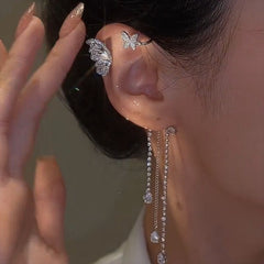 Super Flash Rhinestones with Butterfly Fringe Earrings