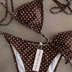 2 Piece Polka Dot Bikini Thong Lace-up Print Bathing Suits Halter String Triangle Bikini High Cut Swimsuits Swim Holiday