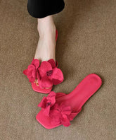 French New Rose Petal Open Toe Slide Sandals