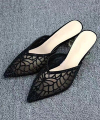 Summer New Gold Hollow Out Zircon Pointed Toe Slide Sandals