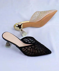 Summer New Gold Hollow Out Zircon Pointed Toe Slide Sandals