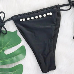 Micro Bikini Black Pearl Two Piece Swimsuit Triangle Backless Bathing Suit Low Waist Thong Drawstring Bikinis BZ125