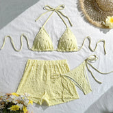European and American fashionable and three-piece bikini bikini cross-border solid color neck strap swimsuit women