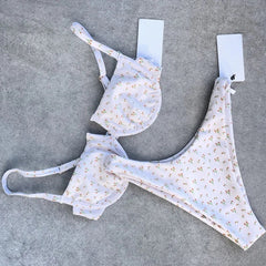 Micro Bikini Dot Print Underwire Swimsuit Brazilian Push Up Padded Biquini Halter Bathers Bathing Suit Thong Swimwear