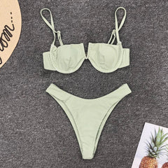 Micro Bikini Dot Print Underwire Swimsuit Brazilian Push Up Padded Biquini Halter Bathers Bathing Suit Thong Swimwear