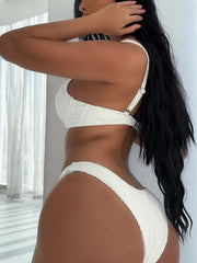 Solid White Swimsuit Woman Underwire U-neck Bikini High Waist Two Piece Swimwear Backless Beach Bathing Suit