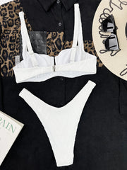 Solid White Swimsuit Woman Underwire U-neck Bikini High Waist Two Piece Swimwear Backless Beach Bathing Suit