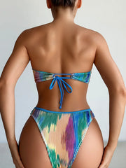 Tie Dye Print Swimsuit Strapless 2-Piece Bikini