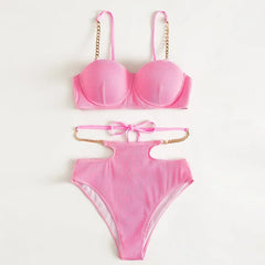 Pink High Waist Tankini Bikini Set