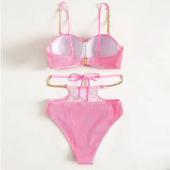 Pink High Waist Tankini Bikini Set