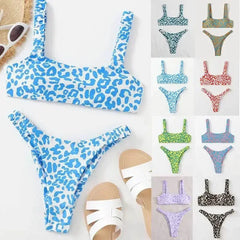 Micro Bikini 2-Piece Swimsuit Leopard Print High Waist Swimwear Suspender Multicolor Beach Bathing Suit