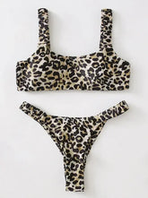 Micro Bikini 2-Piece Swimsuit Leopard Print High Waist Swimwear Suspender Multicolor Beach Bathing Suit