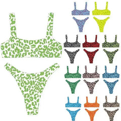 Micro Bikini 2-Piece Swimsuit Leopard Print High Waist Swimwear Suspender Multicolor Beach Bathing Suit