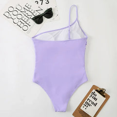 One Shoulder One Piece Swimsuit Solid Black Neon Green Push Up Padded Bathing Suit Pleate Swimwear Monokini