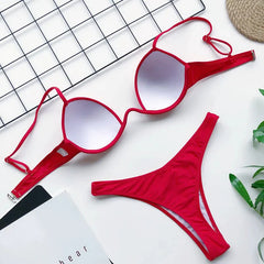 Red Push Up Bikinis Sets