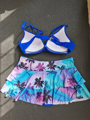 Ruffled Swimsuit Push Up Cross Bikini Maple Print Gradient Beach Skirt Bathing Suit Skirt Swimwear Tankini