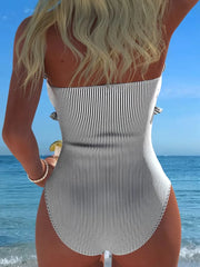 Strappy Swimsuit One Piece Striped Ruffle Swimwear Bathers Bathing Swimming Swim Suit Padded Beachwear Summer