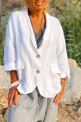 Linen Cotton Blend Long Sleeve Lightweight Blazer
