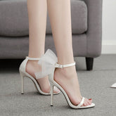 Asymmetrical Organza Bow Decor High Heels