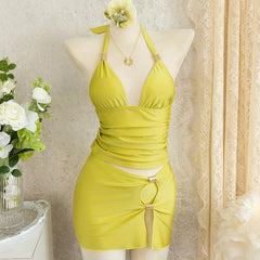 3 Piece Solid Swim Bikinis Set