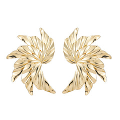 Exaggerated Spiral Gold-plated Leaf Geometric Metal Earrings