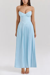 Romantic and Elegant Pleated Strapless Maxi Dress