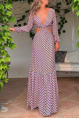 Serene Dreams Printed Side Cutout Elastic Waist Maxi Dress