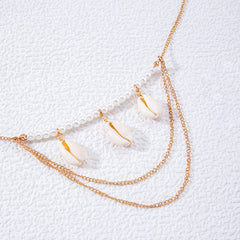 Imitation Pearl Beaded Shell Pendant Arm Necklace