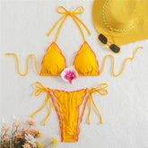 3D Flowers String Halter Triangle Bikinis Sets