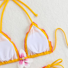 3D Flowers String Halter Triangle Bikinis Sets