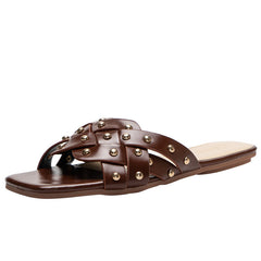 Studded Cutout Flat Slippers