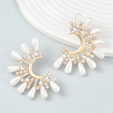 Floral Burst Boho Pearl Cluster Drop Earrings