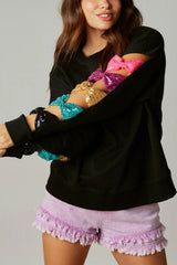 Christmas Colorful Bow Sequined Long-sleeved Sweatshirt