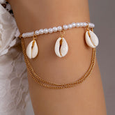 Imitation Pearl Beaded Shell Pendant Arm Necklace
