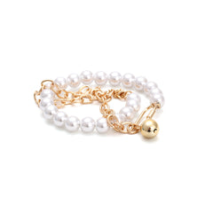 Pearl Lock Metal Stitching Necklace