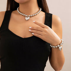 Metal Heart Necklace and Bracelet