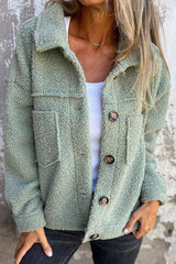 Solid Lapel Single-breasted Pocket Polar Fleece Coat