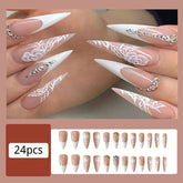 24pcs Long Stiletto Floral Fake Nail & 1sheet Tape