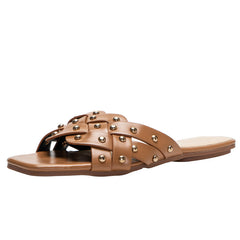 Studded Cutout Flat Slippers