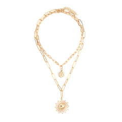 Vintage Stacked Metal Sun Pendant Necklace
