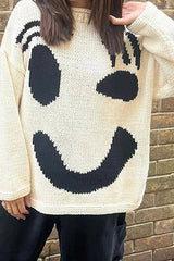 Feel Good Knit Colorful Smiley Face Loose Pullover Sweater