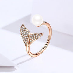 925 Sterling Silver Pearl Dolphin Tail Finger Rings